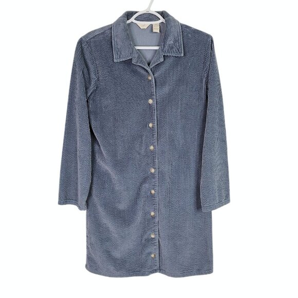 J. JILL Corduroy Shirt Jacket Trench Coat BLUE size XS Retro Preppy Fall Chic - Picture 1 of 6